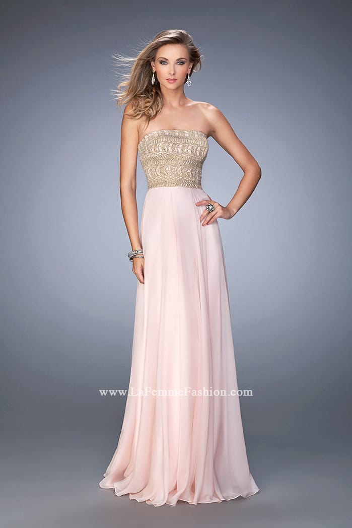 Picture of: Metallic Embroidered Chiffon Prom Dress in Pink, Style: 22674, Detail Picture 1