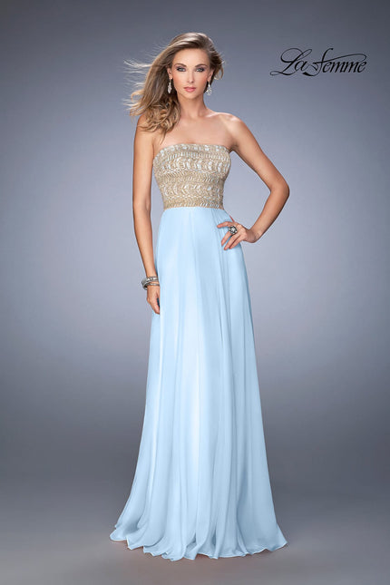 Picture of: Metallic Embroidered Chiffon Prom Dress in Pale Blue, Style: 22674, Detail Picture 2