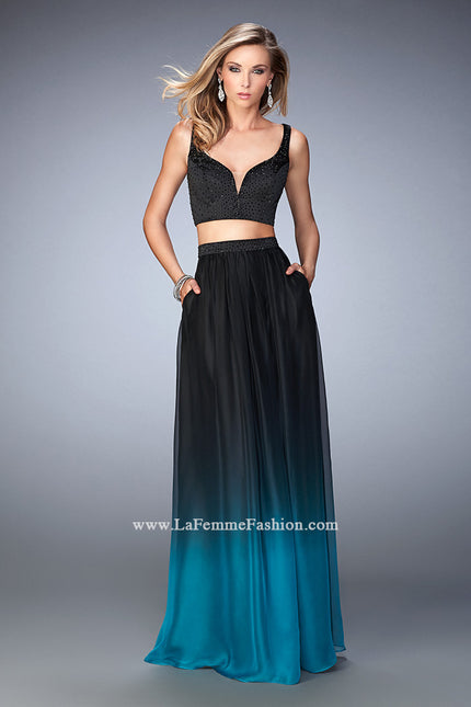 Picture of: Embellished Two Piece Prom Dress with Ombre Skirt in Black, Style: 22694, Main Picture
