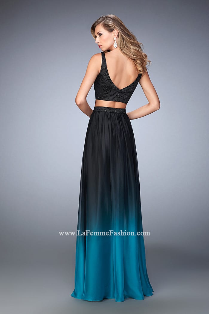 Picture of: Embellished Two Piece Prom Dress with Ombre Skirt in Black, Style: 22694, Back Picture