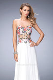 Picture of: Long Chiffon Dress with Lace Applique and Rhinestones in White, Style: 22709, Main Picture