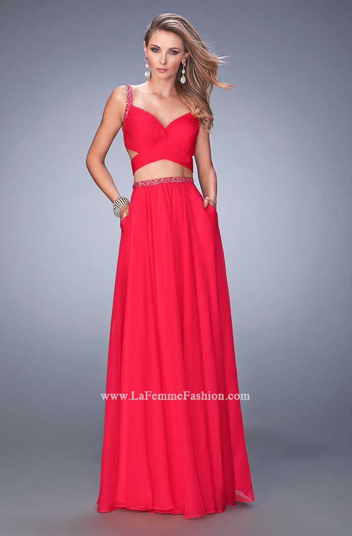 Picture of: Two Piece Attached Chiffon Prom Dress with Cut Outs in Pink, Style: 22718, Main Picture