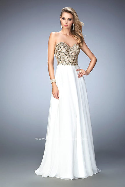 Picture of: Embellished Chiffon Prom Dress with Scoop Neck in White, Style: 22722, Main Picture