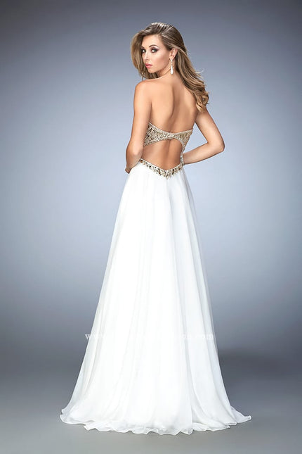 Picture of: Embellished Chiffon Prom Dress with Scoop Neck in White, Style: 22722, Back Picture