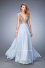 Picture of: Long Embellished Evening Gown with V Neckline in Blue, Style: 22725, Main Picture