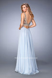 Picture of: Long Embellished Evening Gown with V Neckline in Blue, Style: 22725, Back Picture