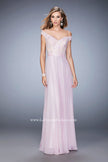 Picture of: Long Off the Shoulder Gown with 3-D Floral Lace in Pink, Style: 22737, Detail Picture 2