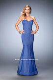 Picture of: Striped Long Mermaid Dress with Sweetheart Neck in Blue, Style: 22744, Detail Picture 1