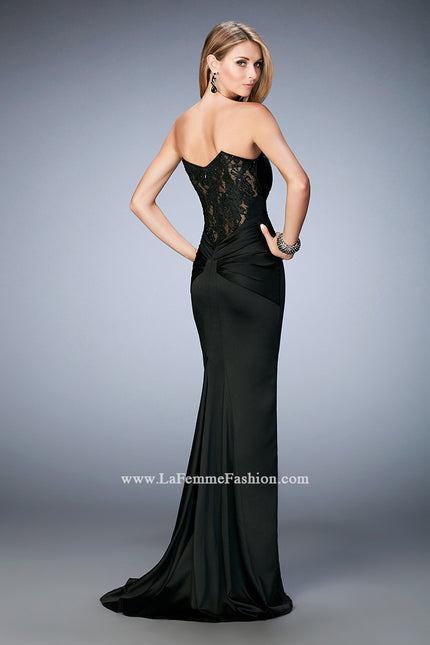 Picture of: Stretch Satin Gown with Gathered Bust and Train in Black, Style: 22755, Main Picture