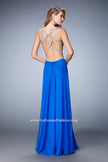 Picture of: Long Chiffon Gown with V Neckline and Crystal Straps in Blue, Style: 22762, Back Picture