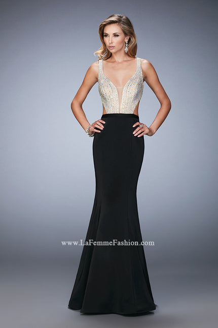 Picture of: Long Jersey Gown with Beading and Mermaid Skirt in Black, Style: 22767, Detail Picture 1