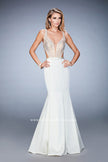 Picture of: Long Jersey Gown with Beading and Mermaid Skirt in White, Style: 22767, Detail Picture 2