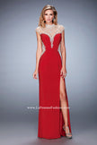 Picture of: Long Embellished Prom Dress with Side Leg Slit in Red, Style: 22776, Detail Picture 1