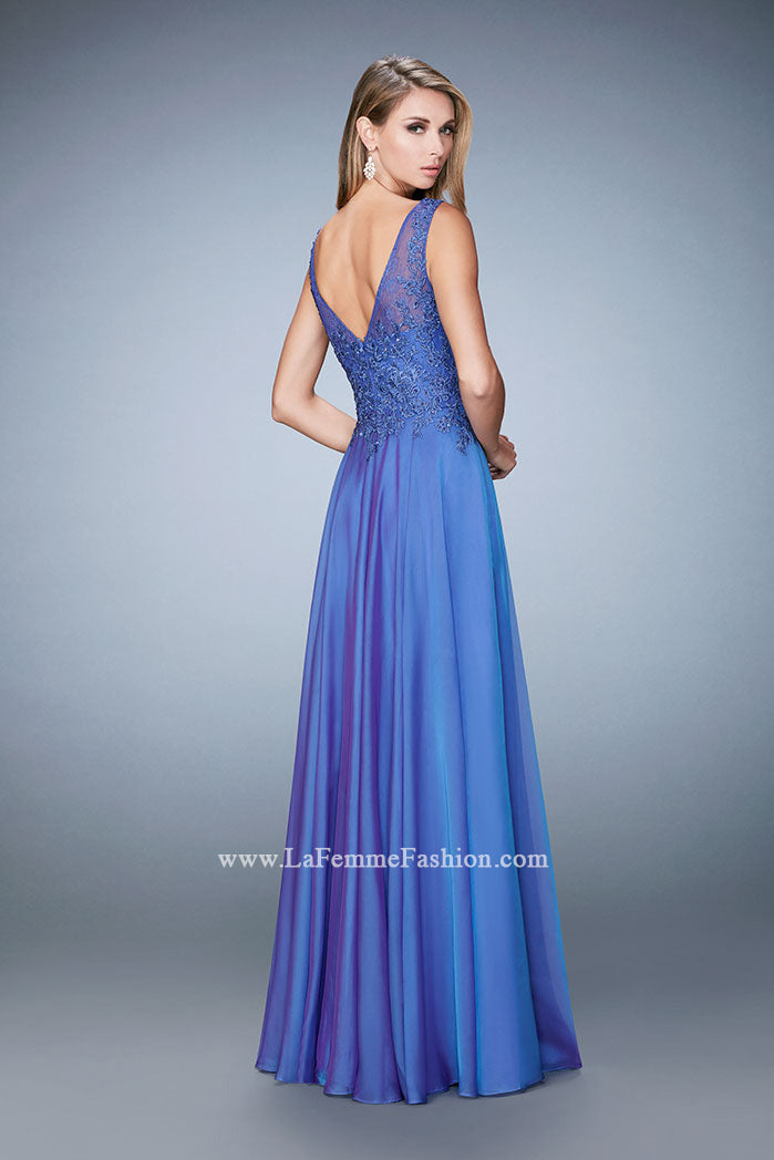 Picture of: Lace Illusion Prom Dress with Embroidered Bodice in Blue, Style: 22783, Back Picture