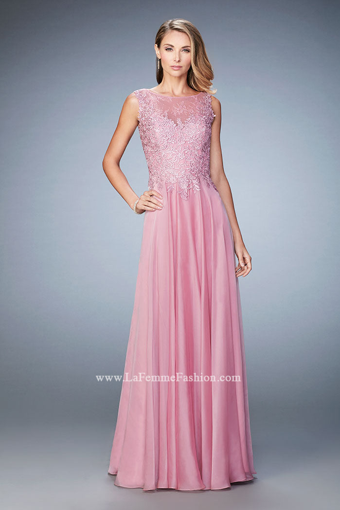 Picture of: Lace Illusion Prom Dress with Embroidered Bodice in Pink, Style: 22783, Detail Picture 1
