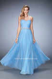 Picture of: Chiffon Prom Gown with Gathered Bodice and Pearls in Blue, Style: 22786, Detail Picture 1