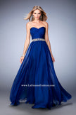 Picture of: Chiffon Prom Gown with Gathered Bodice and Pearls in Blue, Style: 22786, Detail Picture 3