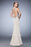 Picture of: Jersey Prom Gown with Sheer Back, Sides, and Straps in Nude, Style: 22808, Back Picture