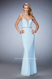 Picture of: Net Prom Dress with Crystal Encrusted Waistband in Blue, Style: 22812, Main Picture