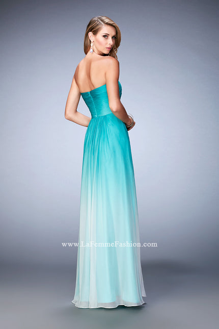 Picture of: Long Ombre Chiffon Gown with Gathered Bodice in Blue, Style: 22880, Back Picture