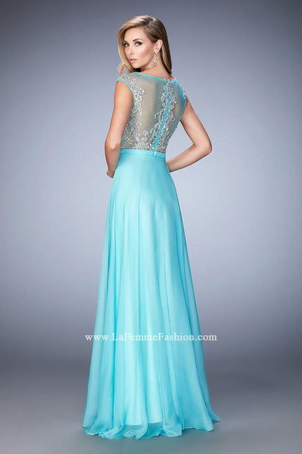 Picture of: Embellished Prom Dress with Sheer Bodice in Blue, Style: 22885, Back Picture