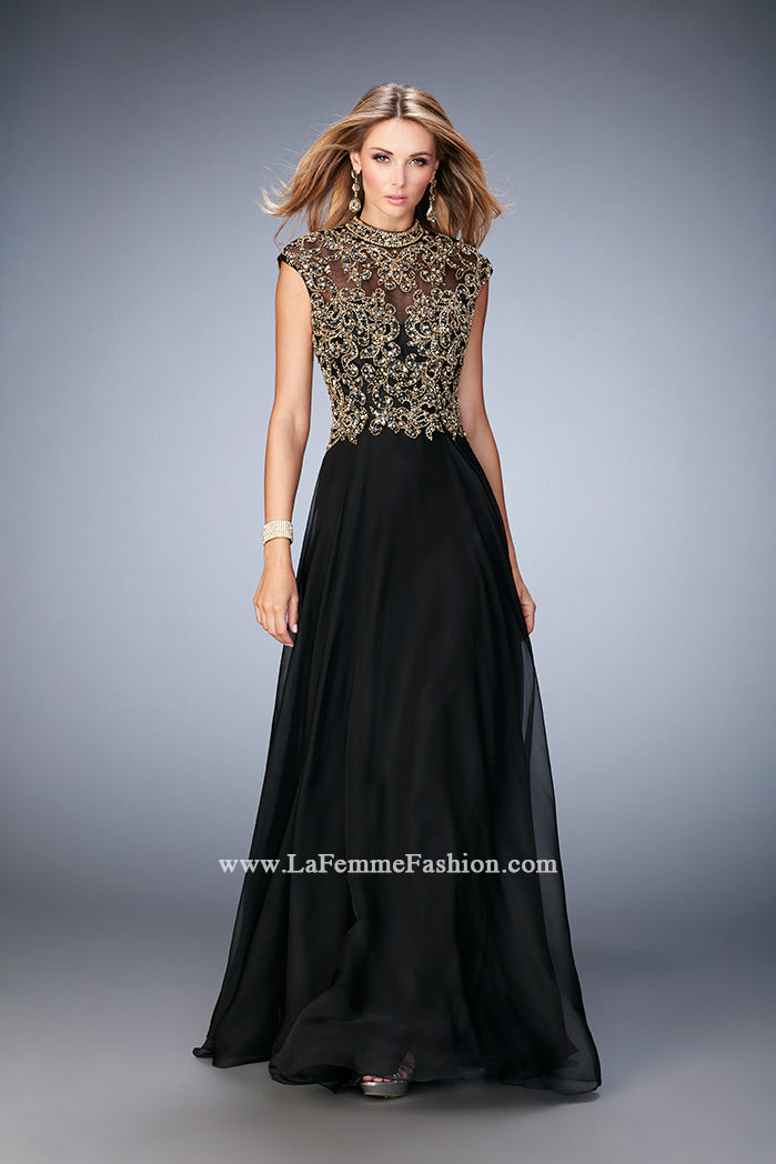 Picture of: Long Prom Dress with Embellished Waistband in Black, Style: 22895, Main Picture
