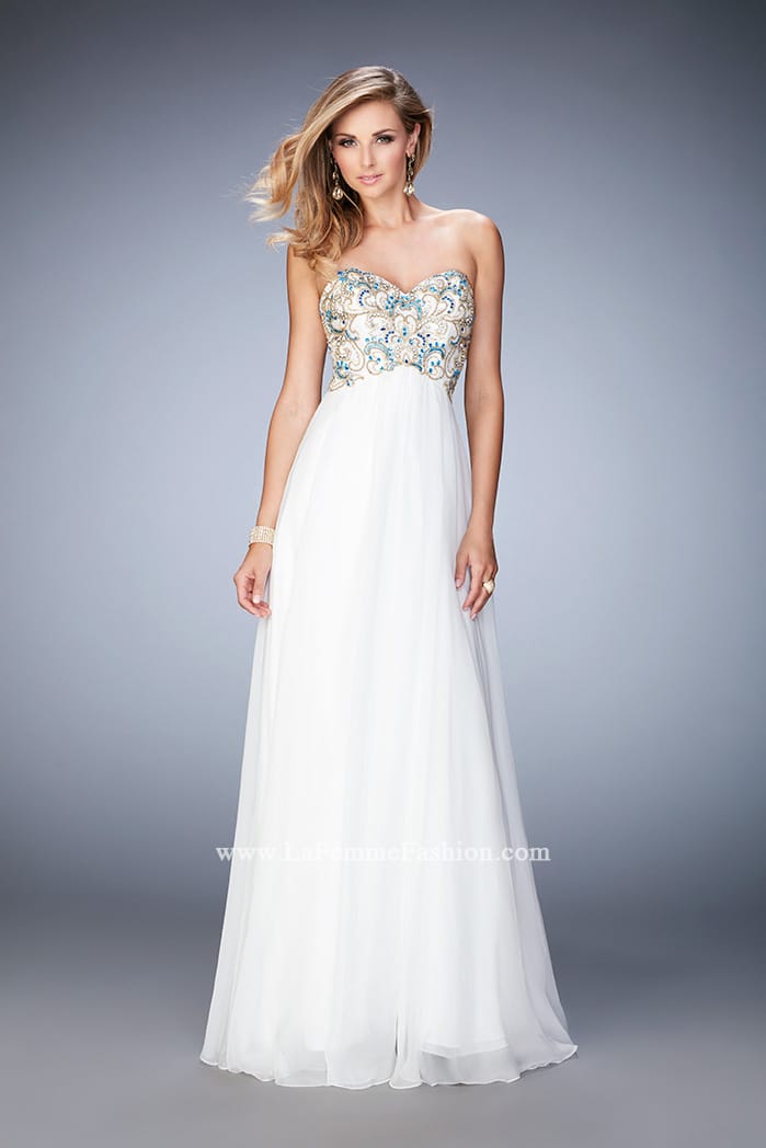 Picture of: Embellished Long Prom Dress with Sweetheart Neckline in White, Style: 22926, Detail Picture 1