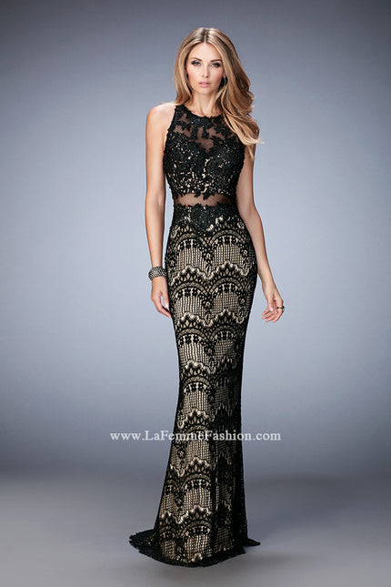 Picture of: Crystal Beaded Long Lace Prom Dress with Train in Black, Style: 22933, Main Picture