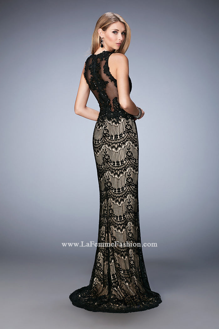 Picture of: Crystal Beaded Long Lace Prom Dress with Train in Black, Style: 22933, Back Picture