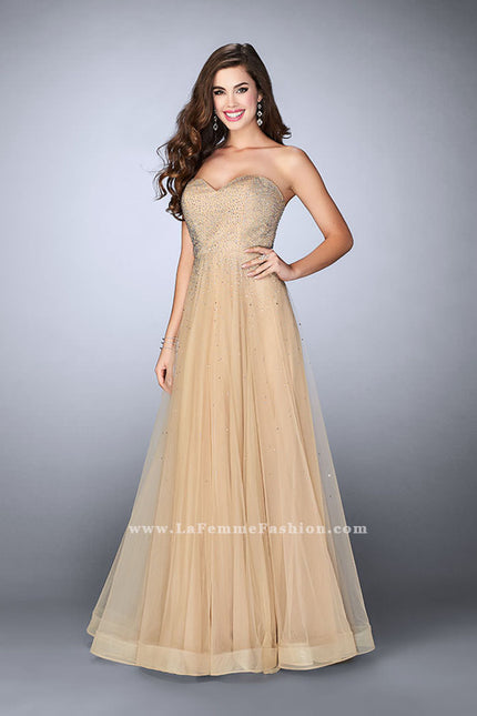 Picture of: Strapless A-line Dress with Rhinestones Tulle Skirt in Nude, Style: 22952, Detail Picture 1