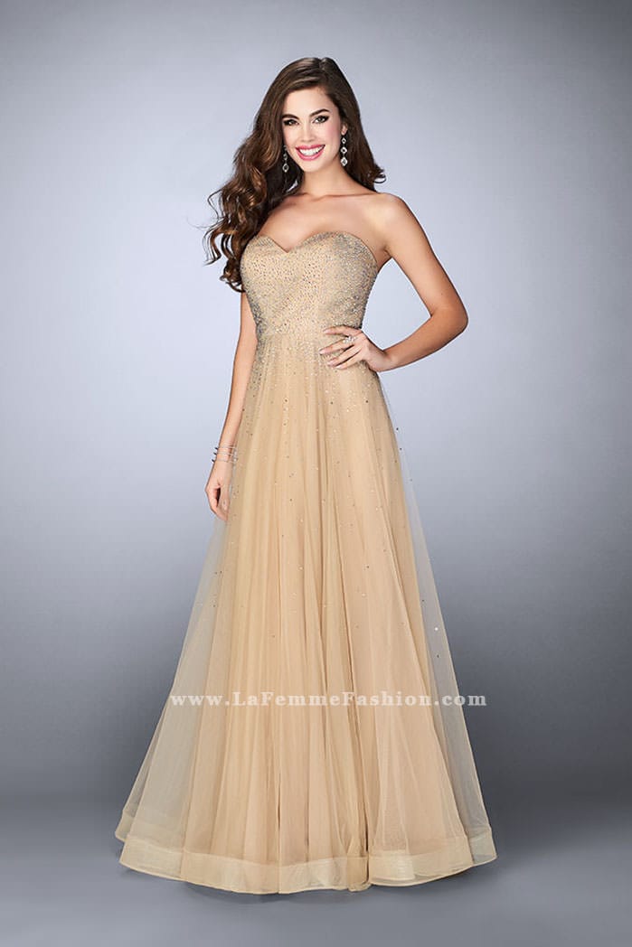 Picture of: Strapless A-line Dress with Rhinestones Tulle Skirt in Nude, Style: 22952, Detail Picture 1