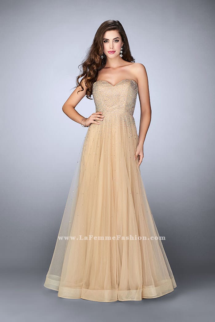 Picture of: Strapless A-line Dress with Rhinestones Tulle Skirt in Nude, Style: 22952, Detail Picture 2