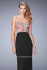 Picture of: Long Jersey Open Back Dress with Floral Lace Applique in Black, Style: 22959, Main Picture