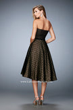Picture of: Tea Length Dress with Polka Dots and Striped Bodice in Black, Style: 22961, Back Picture