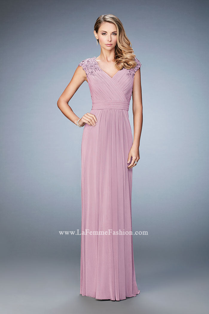 Picture of: Cap Sleeve Evening Gown with Pleats and Lace in Pink, Style: 23004, Main Picture
