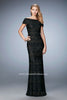 Picture of: Gold Lined Cap Sleeve Lace Evening Dress in Black, Style: 23012, Main Picture