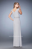 Picture of: Evening Gown with Cap Sleeves and Jeweled Belt in Silver, Style: 23024, Back Picture