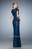 Picture of: Lace and Jewel Embroidered Gown with Short Sleeves in Blue, Style: 23071, Back Picture