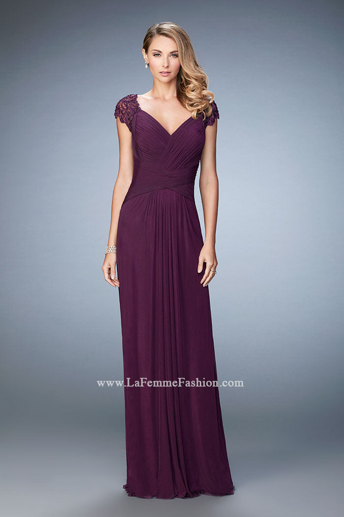 Picture of: Lace Cap Sleeve Dress with Open Back in Purple, Style: 23084, Main Picture