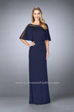 Picture of: Sheer Beaded Evening Dress with Faux Cape in Blue, Style: 23113, Main Picture