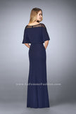 Picture of: Sheer Beaded Evening Dress with Faux Cape in Blue, Style: 23113, Back Picture