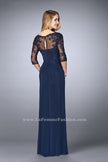 Picture of: 3/4 Sleeve Evening Dress with Lace Accents in Blue, Style: 23118, Back Picture