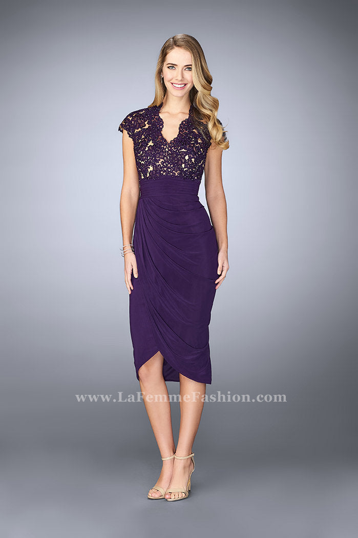 Picture of: Jersey Cocktail Dress with Tulip Hem and Beading in Purple, Style: 23124, Detail Picture 1