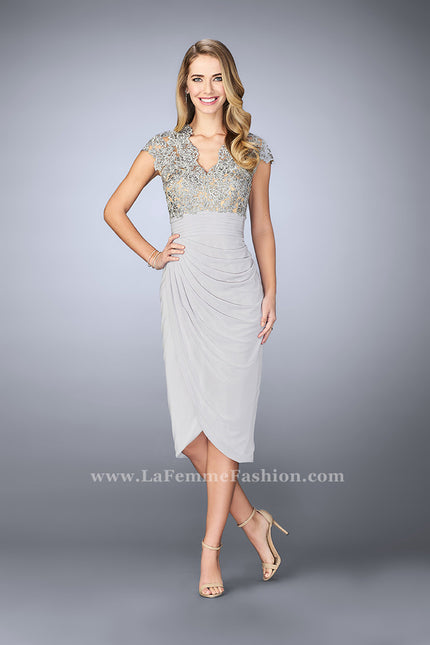Picture of: Jersey Cocktail Dress with Tulip Hem and Beading in Silver, Style: 23124, Detail Picture 2