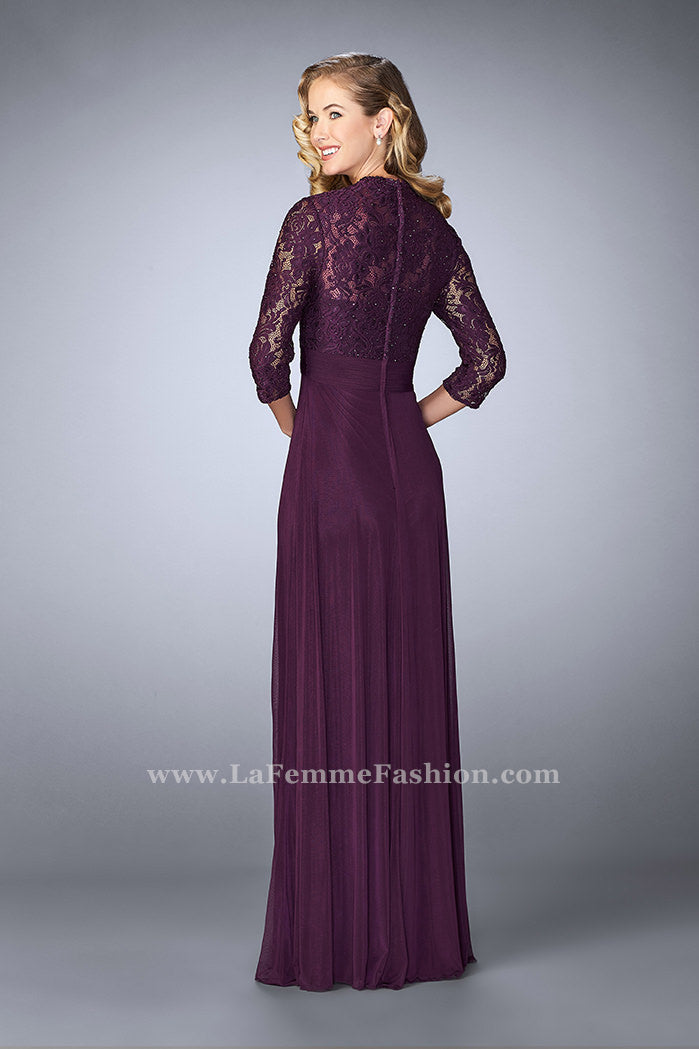 Picture of: Classic Jersey Evening Gown with 3/4 Sleeves in Purple, Style: 23139, Back Picture