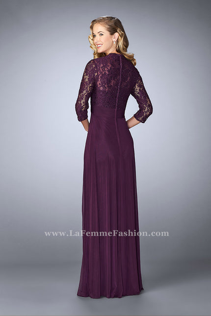 Picture of: Classic Jersey Evening Gown with 3/4 Sleeves in Purple, Style: 23139, Back Picture