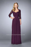 Picture of: Classic Jersey Evening Gown with 3/4 Sleeves in Purple, Style: 23139, Detail Picture 1