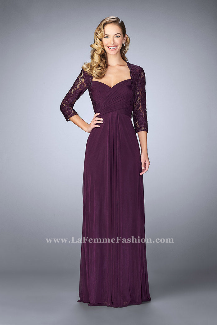 Picture of: Classic Jersey Evening Gown with 3/4 Sleeves in Purple, Style: 23139, Detail Picture 1