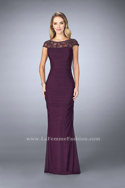 Picture of: Net Jersey Dress with Beading and Sheer Neckline in Purple, Style: 23215, Main Picture