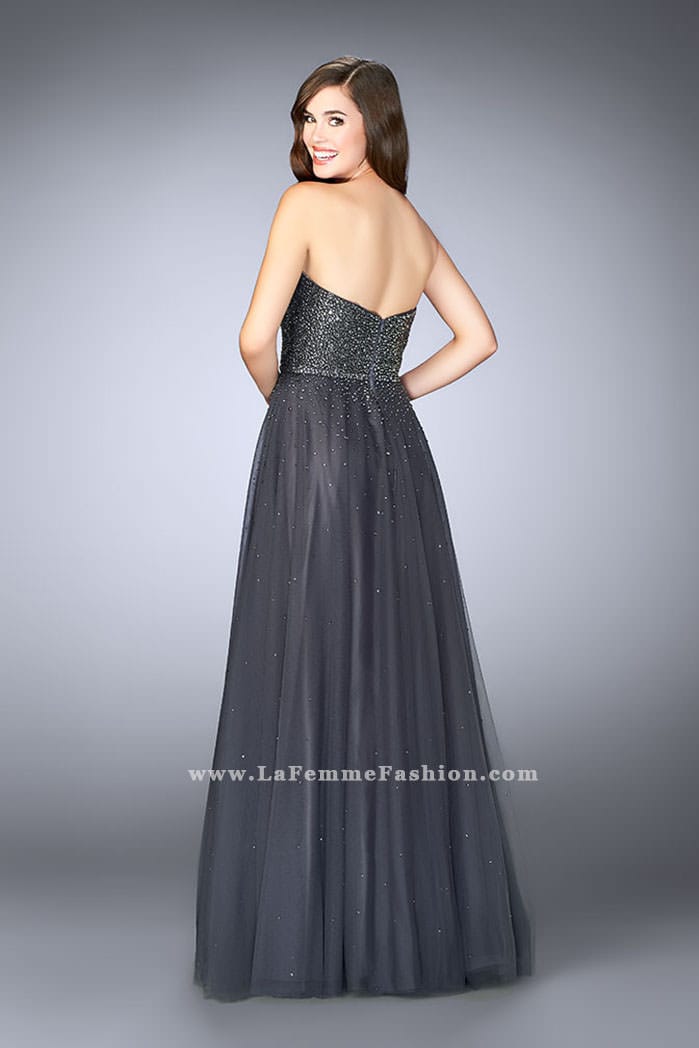 Picture of: Sweetheart Strapless Tulle Dress with a Beaded Bodice in Silver, Style: 23228, Detail Picture 3